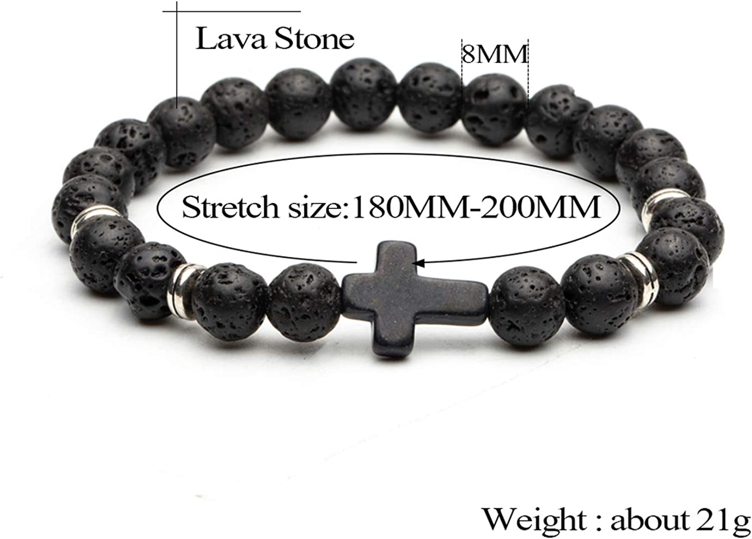 Softones 4PCS Cross Beads Bracelet for Men Women 8mm Healing Lava Stone Stretch Bracelets,7.5" - Image 6